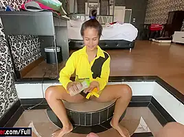 Thai MILF housewife POV handjob and blowjob for her husband