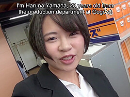 Deceptively busty JAV office lady and lesbian friend go on vacation